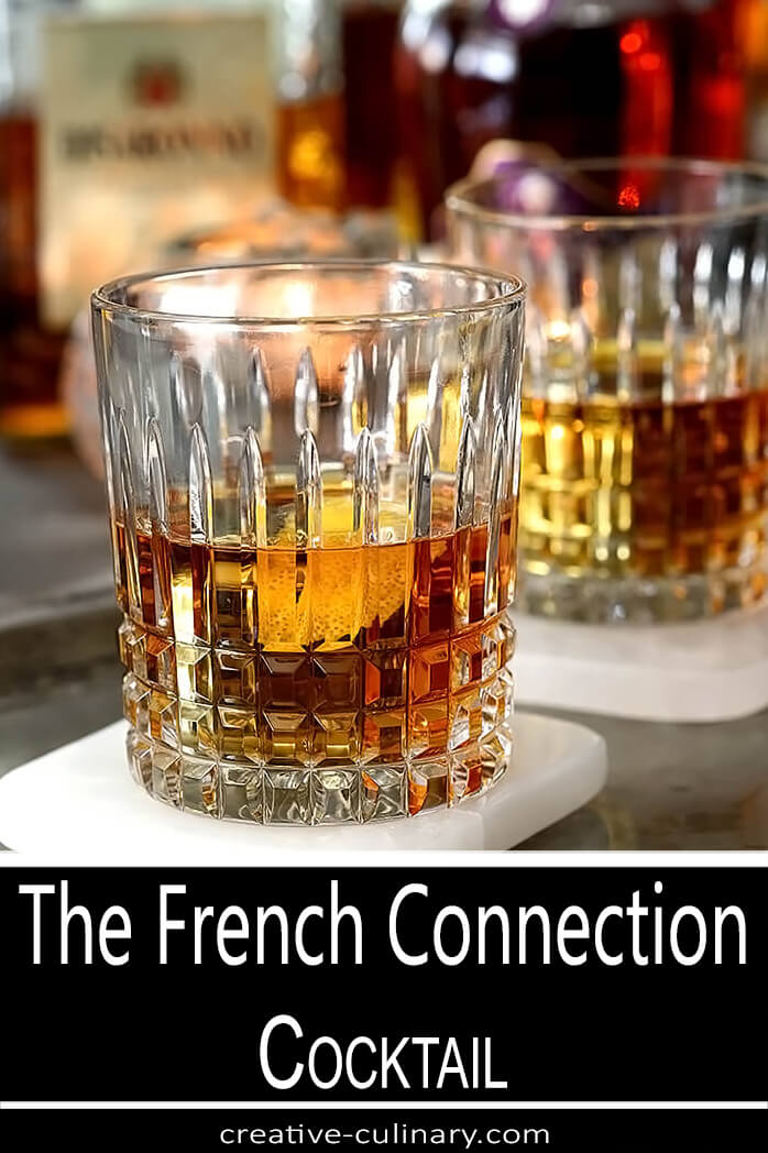 The French Connection Cocktail Served in a Lowball Glass with a Lemon Twist