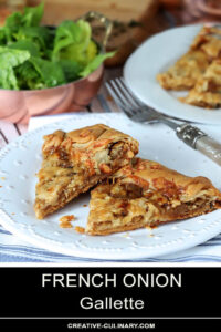 Slices of French Onion Galette on a White Plate