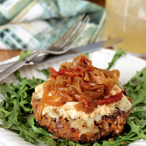 French Onion Veggie Burger with Caramelized Onions