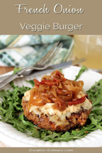 French Onion Veggie Burger with Caramelized Onions