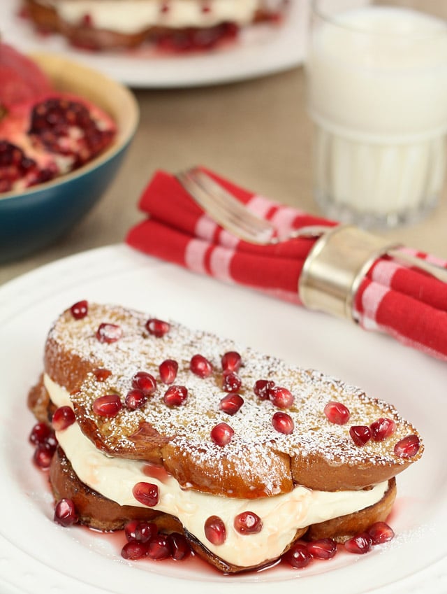 French Toast Stuffed with Cream Cheese and Pomegranate