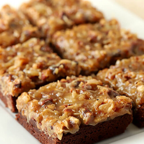 Tray of German Chocolate Brownies for Serving