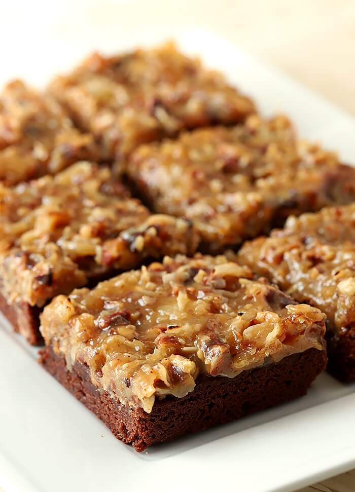 Tray of German Chocolate Brownies for Serving