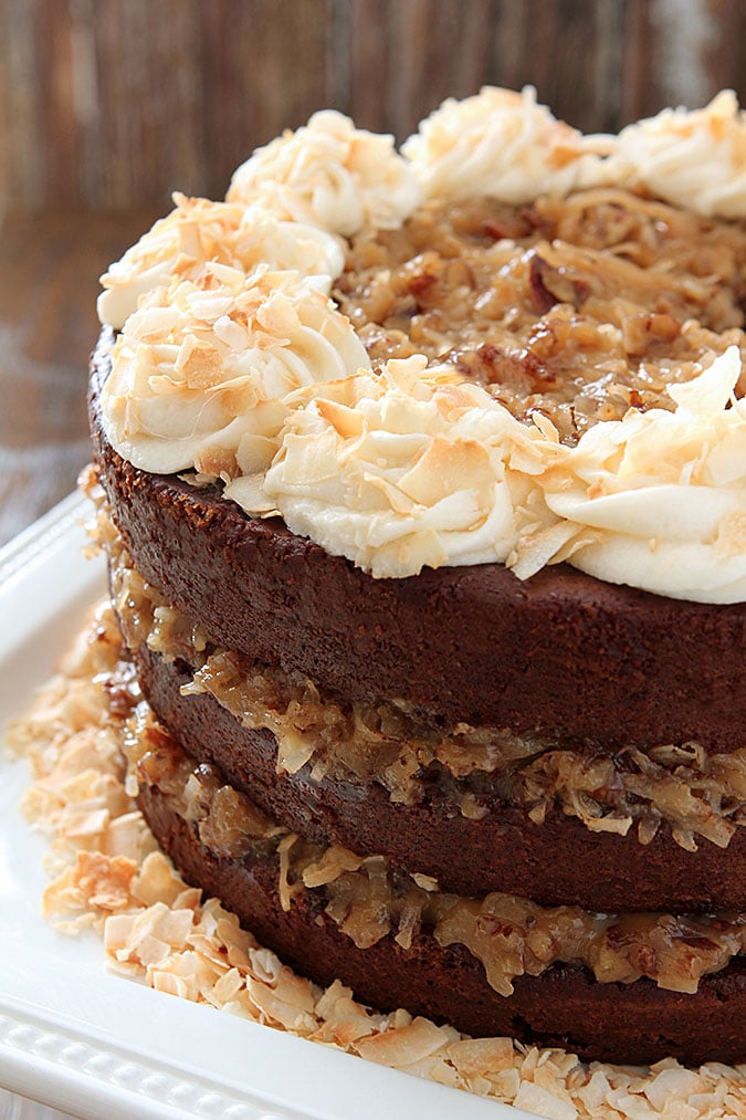 German Chocolate Cake with Rum Glaze and Buttercream