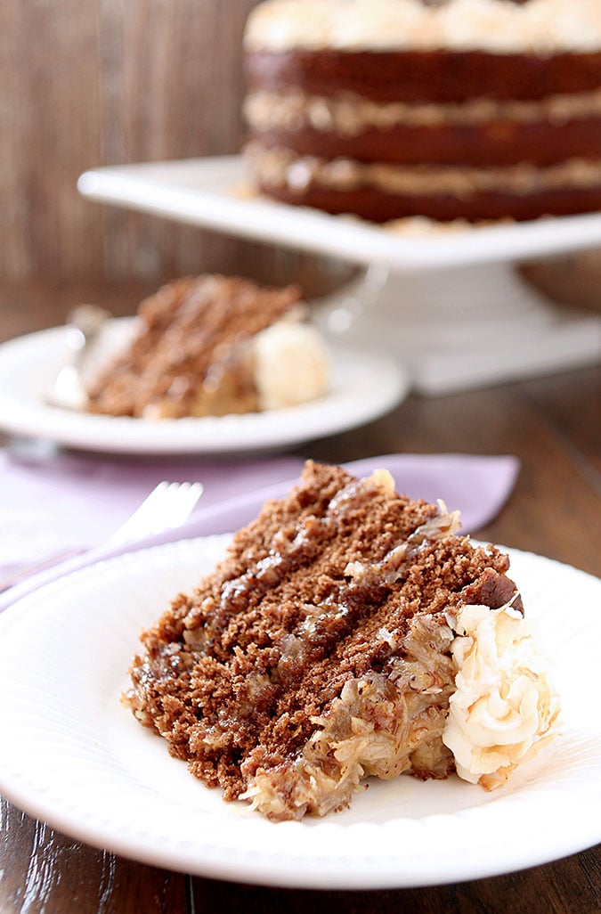 German Chocolate Cake with Rum Glaze and Buttercream