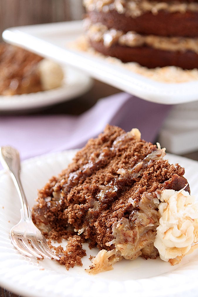 German Chocolate Cake with Rum Glaze and Buttercream