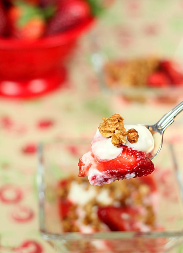 Strawberry Ginger Compote and Homemade Granola Served on Greek Yogurt