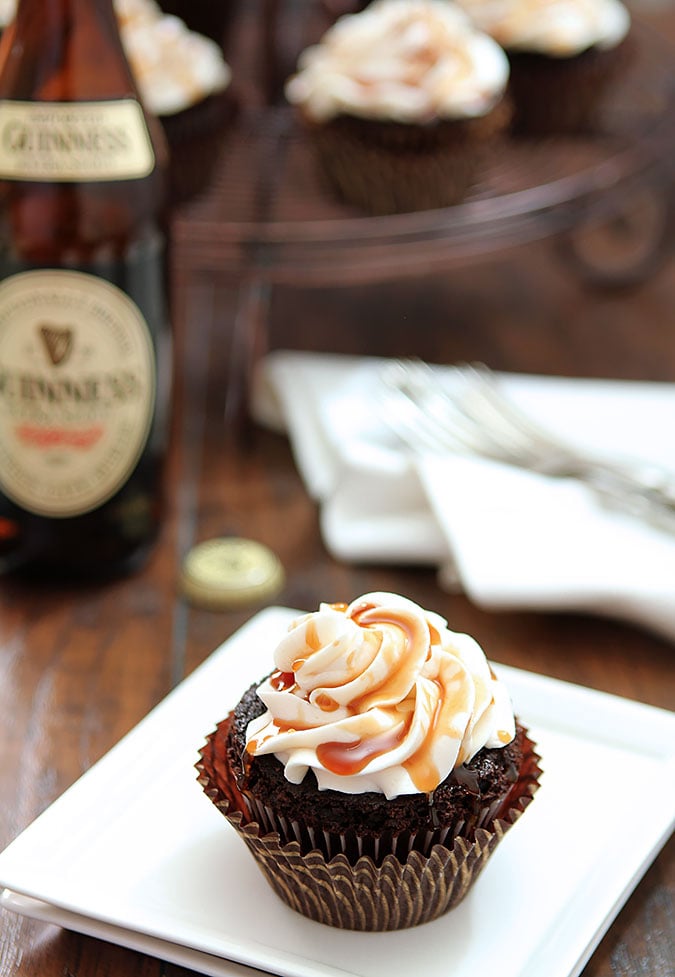 Guinness Chocolate Cupcake with Irish Cream Frosting and Drizzle