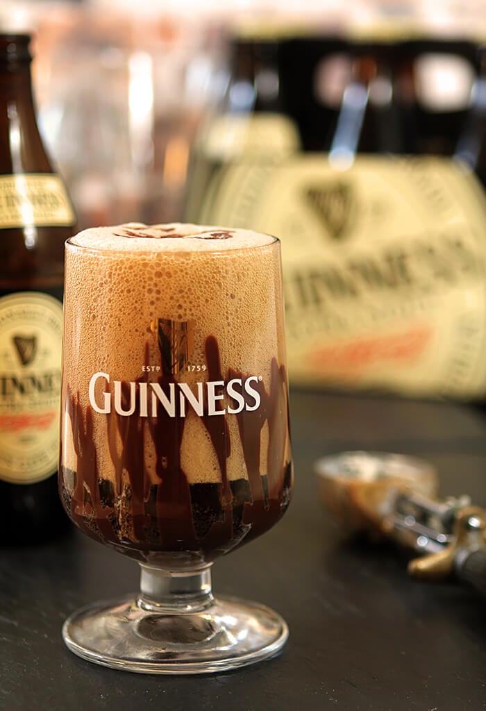 Guinness Float with Irish Cream Liqueur on a table