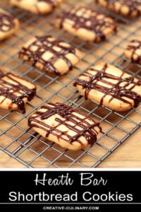 Heath Bar Shortbread Cookies on Tray Drizzled with Chocolate