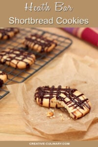 Heath Bar Shortbread Cookies on Brown Paper with Crumbles