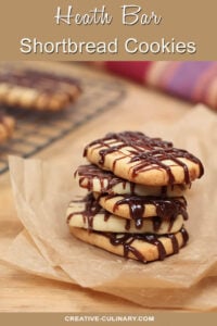 Stack of Heath Bar Shortbread Cookies Drizzled with Chocolate