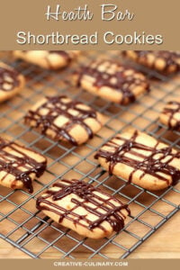 Heath Bar Shortbread Cookies on Tray Drizzled with Chocolate