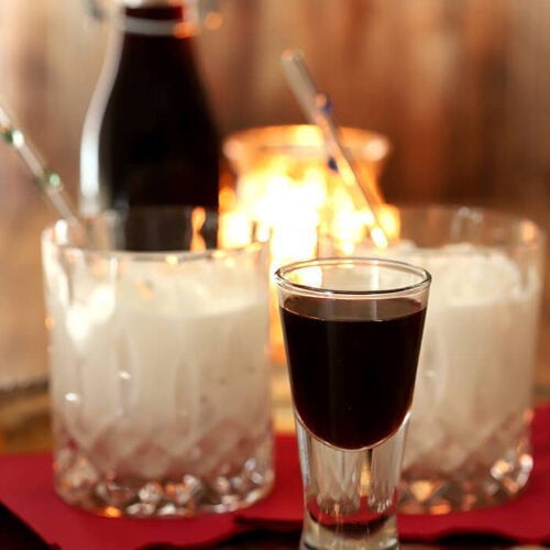 Homemade Coffee Liqueur Served as a Chilled Shot