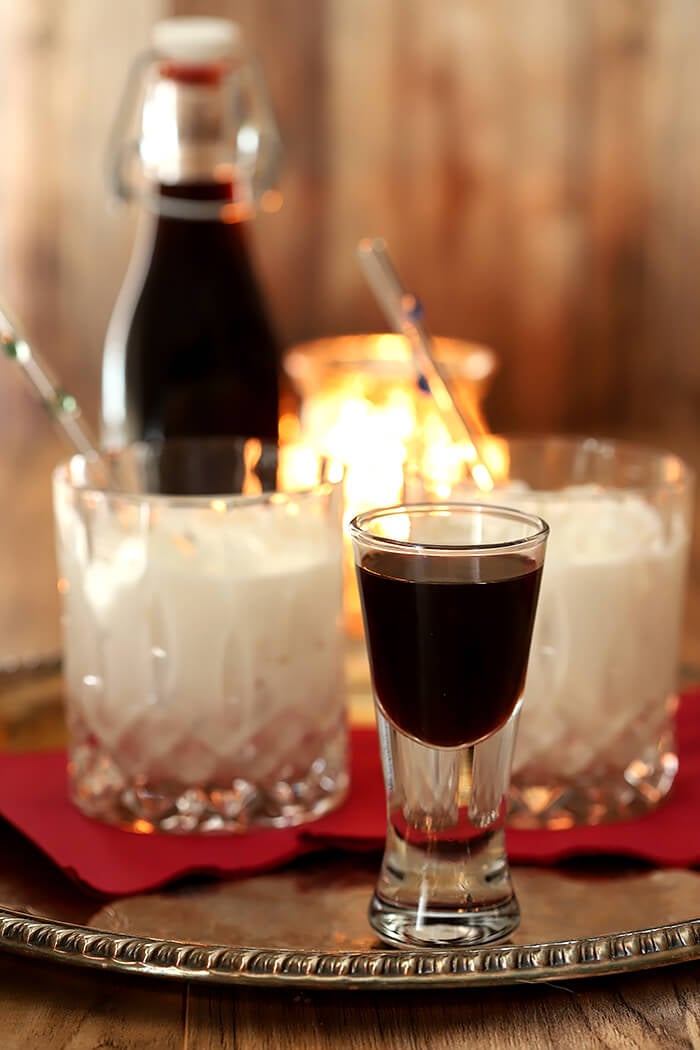 Homemade Coffee Liqueur Served as a Chilled Shot