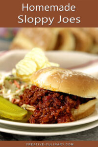 Sloppy Joe Sandwich with Pickle and Chips