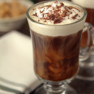 Classic Irish Coffee Cocktail Served in a Glass Mug