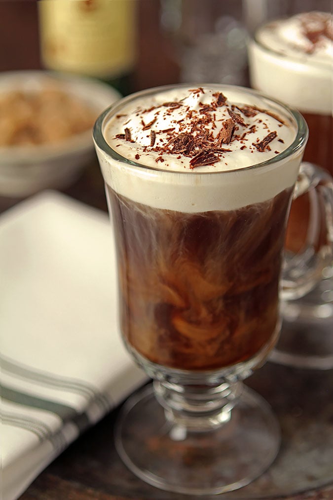 Classic Irish Coffee Cocktail Served in a Glass Mug