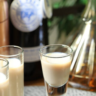 The Irish Toast Cocktail with Irish Whiskey and Five Farms Irish Cream on a Serving Tray