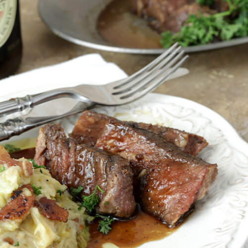 Irish Whiskey Steak with Colcannon on the side.