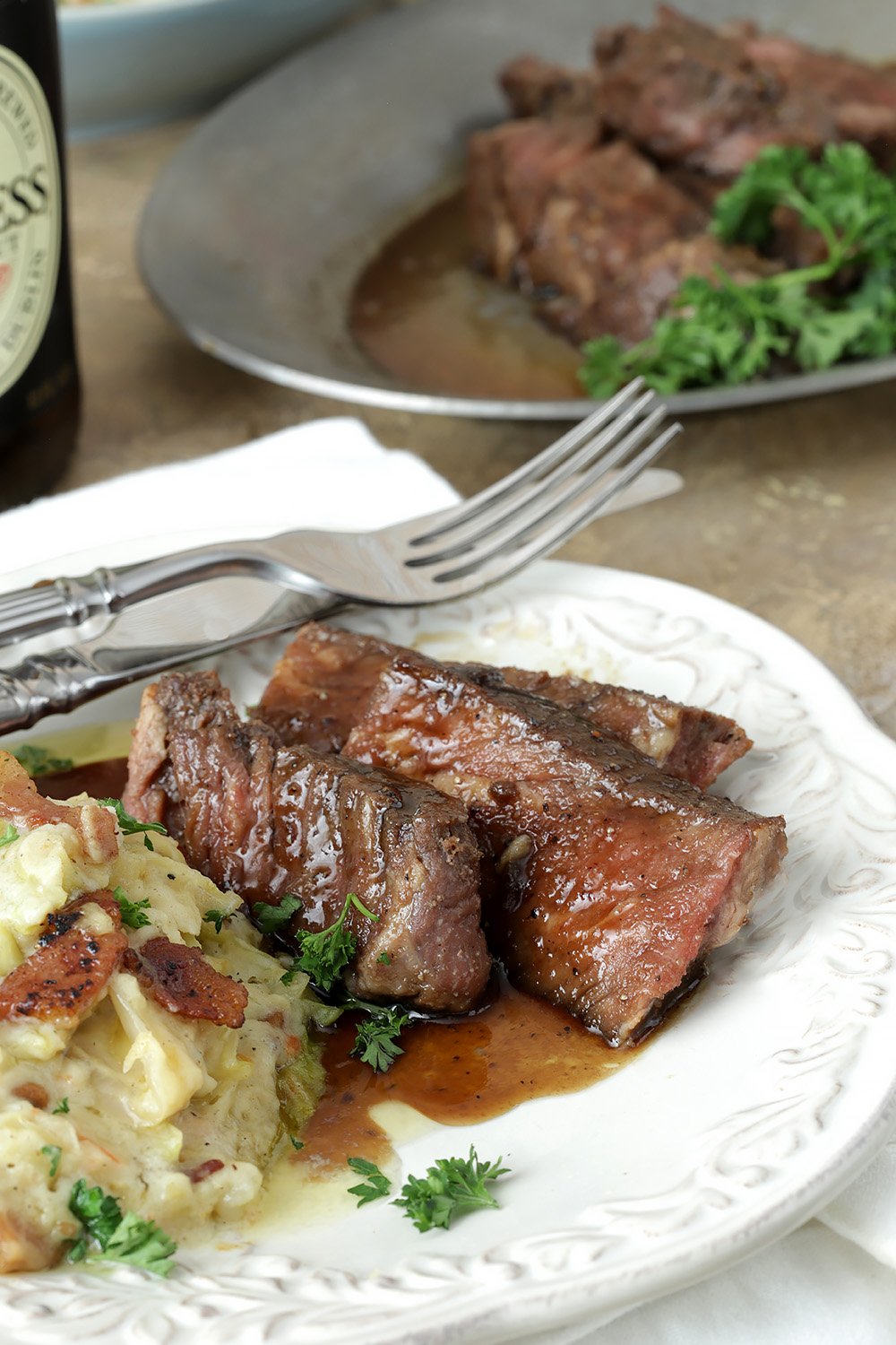 Irish Whiskey Steak with Colcannon on the side.