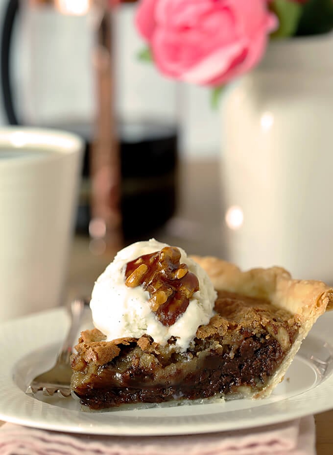 Kentucky Derby Pie with Walnuts and Bourbon Single Serving on a Plate