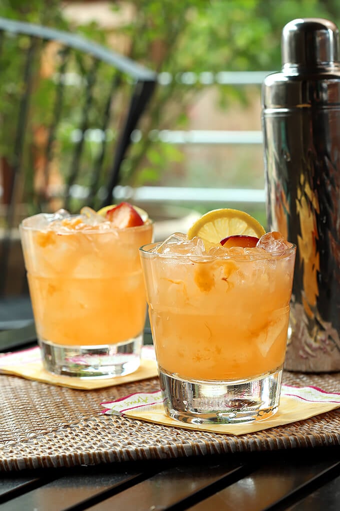 Kentucky Peach Cocktail Served in Two Glasses