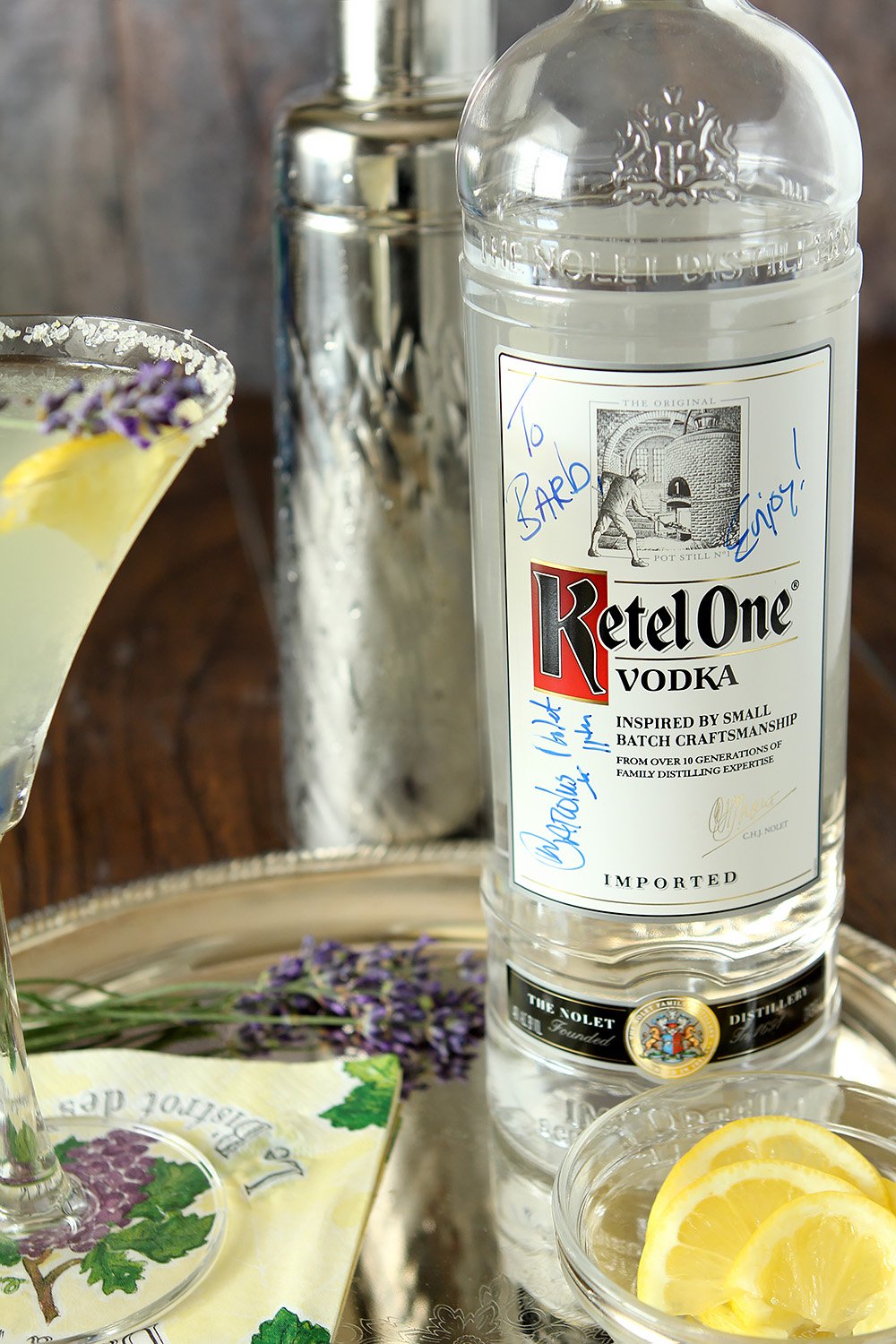 Bottle of Ketel One Vodka on Serving Tray