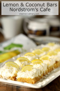 Lemon and Coconut Bars with Mascarpone Cheese from Nordstrom Cafe on a Rectangular Serving Plate