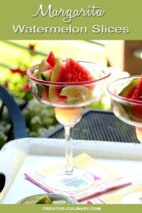 Two Servings of Margarita Watermelon Slices Served in a Traditional Margarita Glass