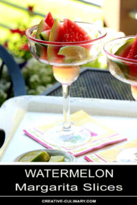 Two Servings of Margarita Watermelon Slices Served in a Traditional Margarita Glass