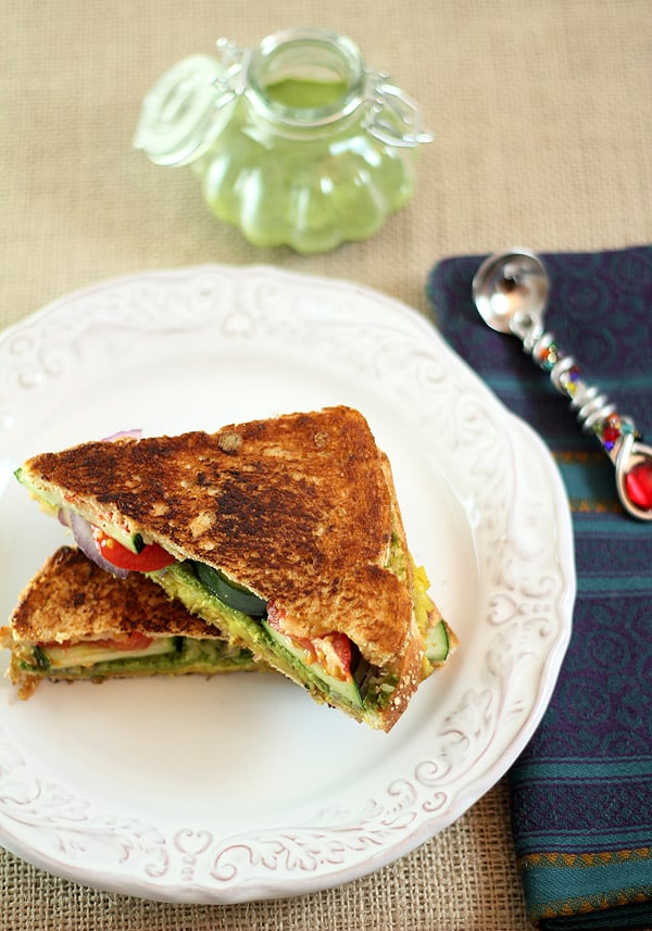 Mumbai Sandwich on A White Plate at a Table Setting