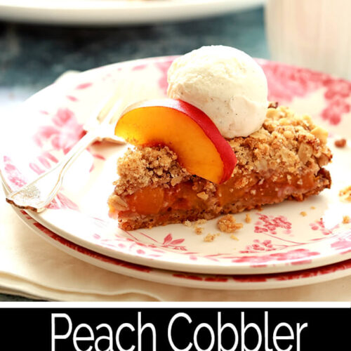 Slice of Fresh Peach Cobbler with Two Crusts PIN