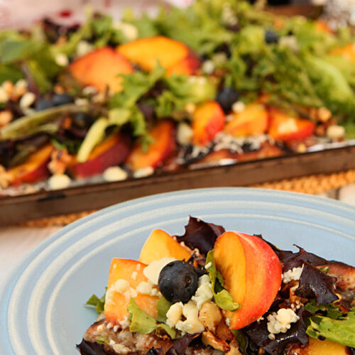 Peach, Blueberry, Gorgonzola and Toasted Walnut Grilled Pizza Salad