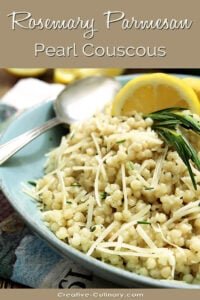 Rosemary Parmesan Couscous Garnished with Rosemary, Parmesan, and Lemon