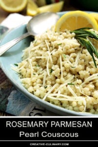 Rosemary Parmesan Couscous Garnished with Rosemary, Parmesan, and Lemon