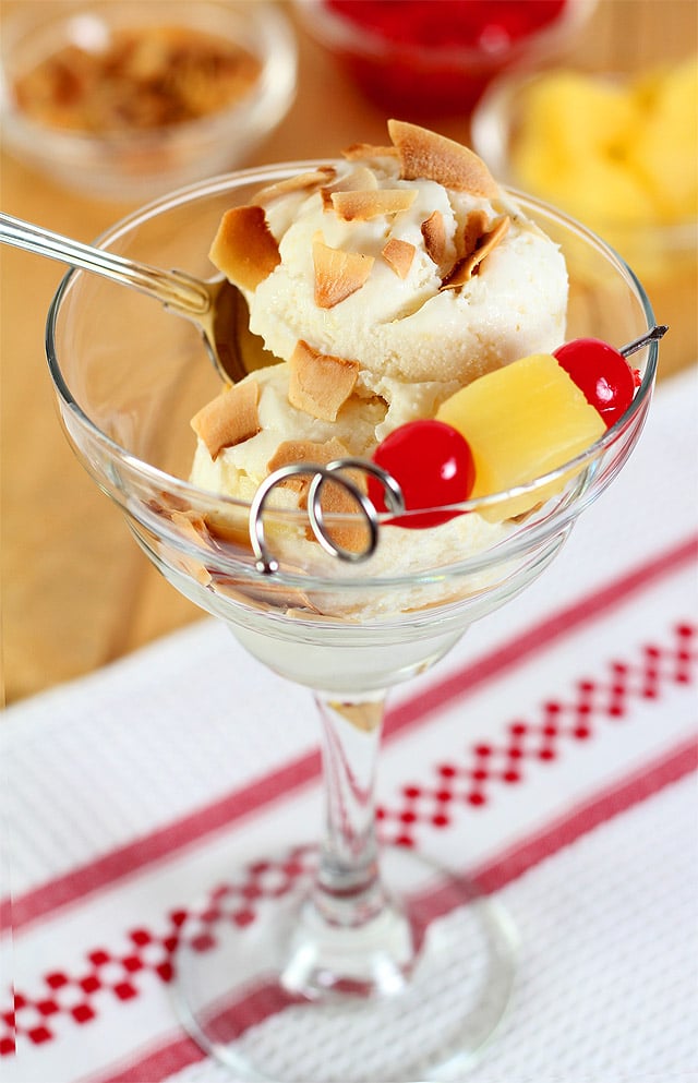 Piña Colada Frozen Yogurt Cocktail served in a margarita glass.