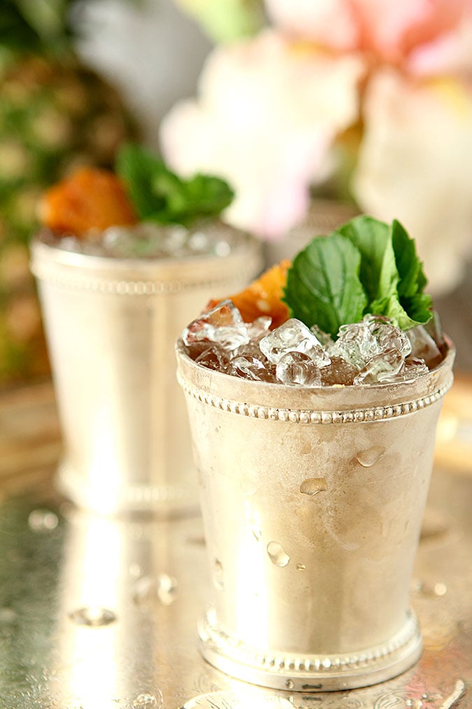 Roasted Pineapple and Rum Mint Juleps in Julep Cups