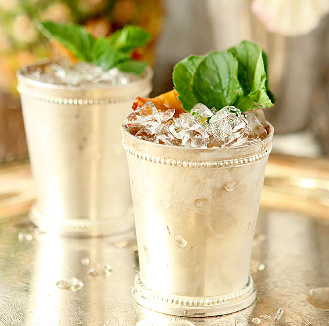 Roasted Pineapple Mint Julep in a Silver Julep Cup