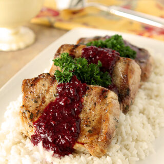 Grilled Pork Chops with Blackberry Serrano Sauce