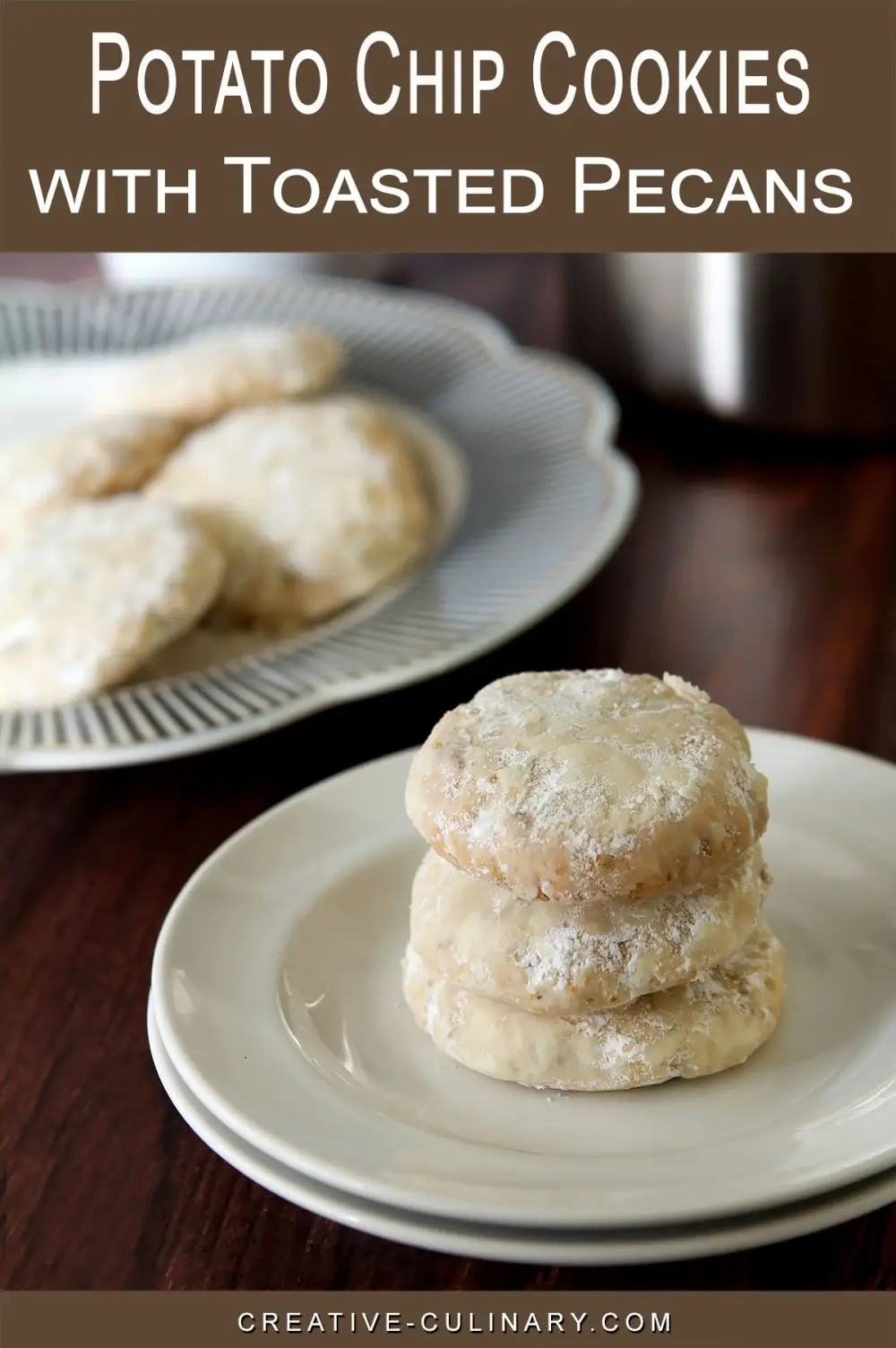 Potato Chip Cookies Stacked three high on White Plate.