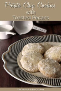 Potato Chip Cookies on a White Plate Trimed with Black and Gold