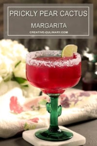 Prickly Pear Cactus Margarita in a Margarita Glass with a Cactus Stem