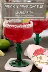 Prickly Pear Margaritas Garnished with Lime Wedge