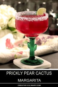 Prickly Pear Cactus Margarita in a Margarita Glass with a Cactus Stem