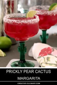 Prickly Pear Margaritas Garnished with Lime Wedge