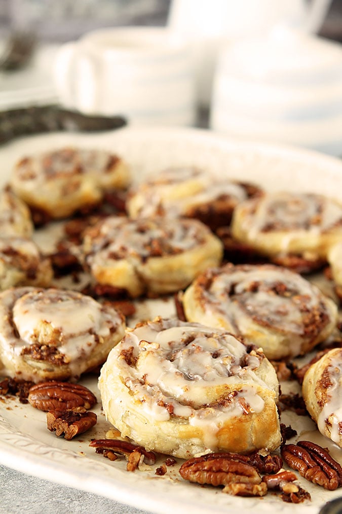 Puff Pastry Pecan Sticky Buns with Maple Bourbon Glaze