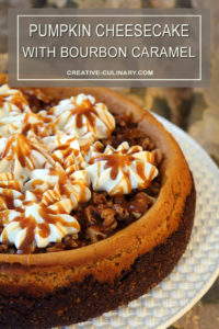 Pumpkin Cheesecake with Toasted Walnuts and Bourbon Caramel Sauce