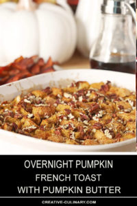 Overnight Pumpkin French Toast in a White Rectangular Corning Ware Serving Dish