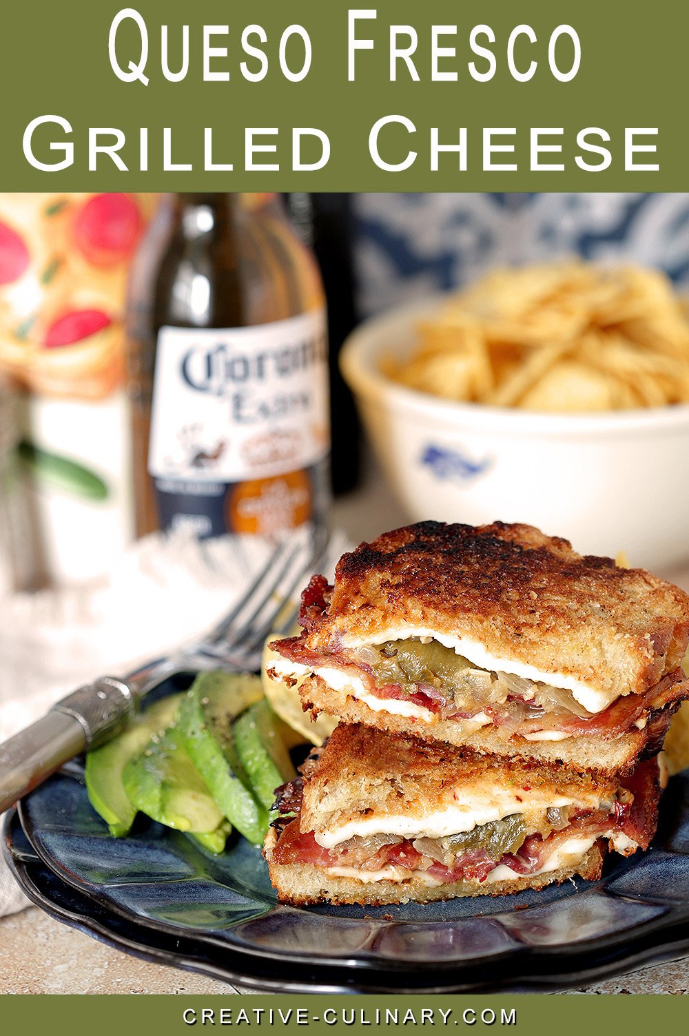 Grilled Cheese with Queso Cheese, Green Chiles and Bacon